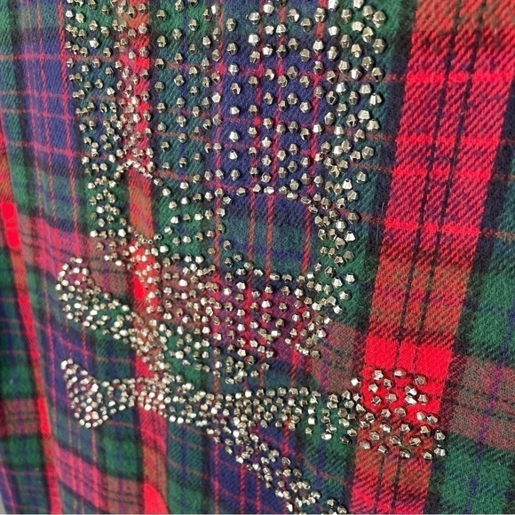 Vintage Motel Rocks Hand Beaded Plaid Skull Sleeveless Shacket - Picture 2 of 6
